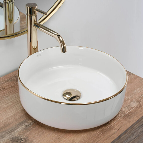 Remy White Countertop Washbasin with Gold Edge
