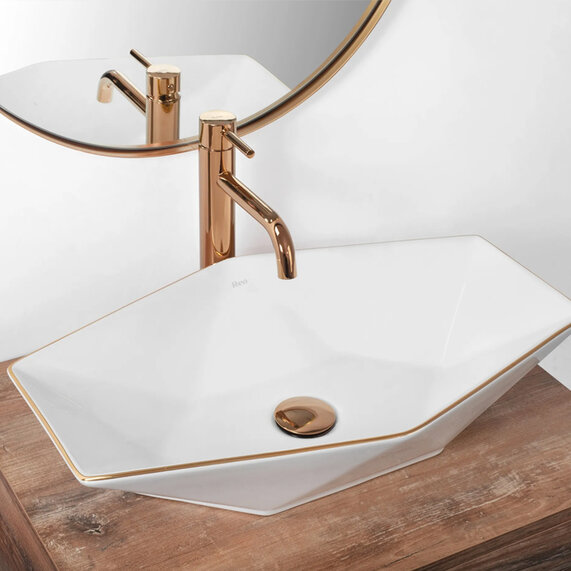 Brett White Countertop Washbasin with Gold Edge