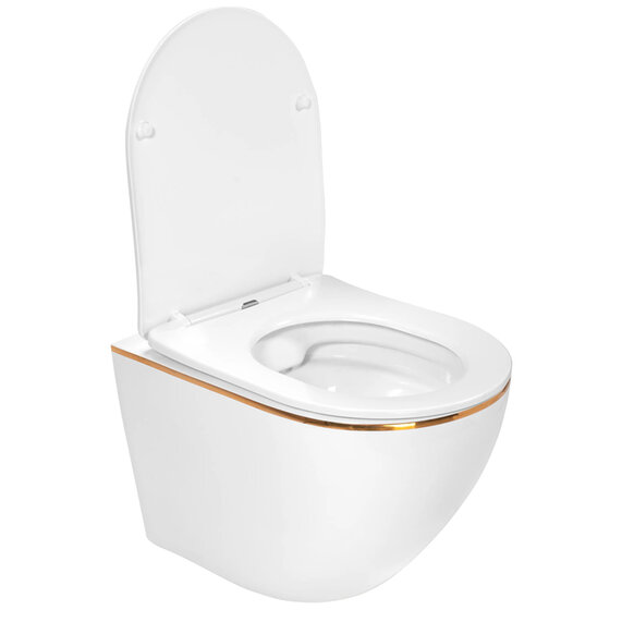 Kelsey Rimless White Wall Hung WC Bowl with Gold Edge