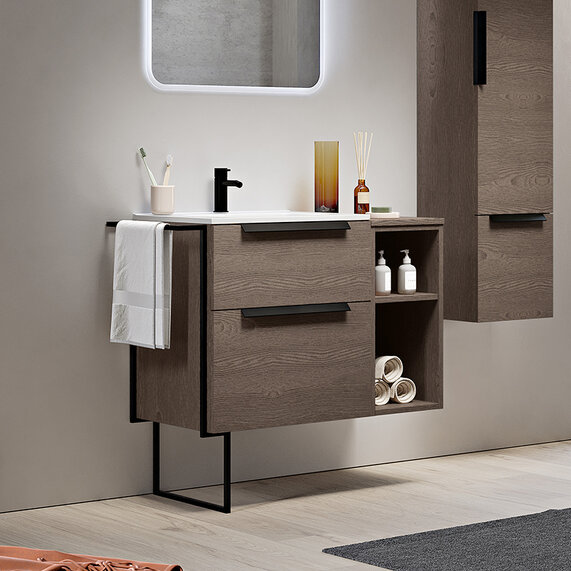 Baden Haus Urban 900 Dark Ash Vanity Unit with Side Storage
