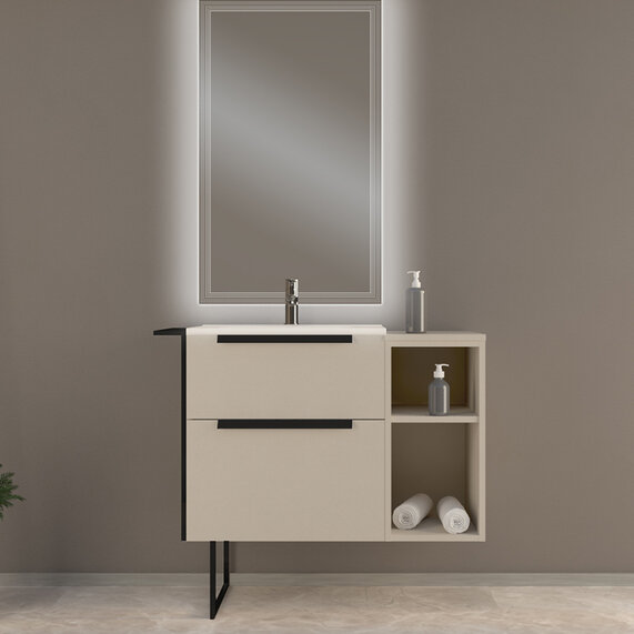 Baden Haus Urban 900 Brushed White Vanity Unit with Side Shelves