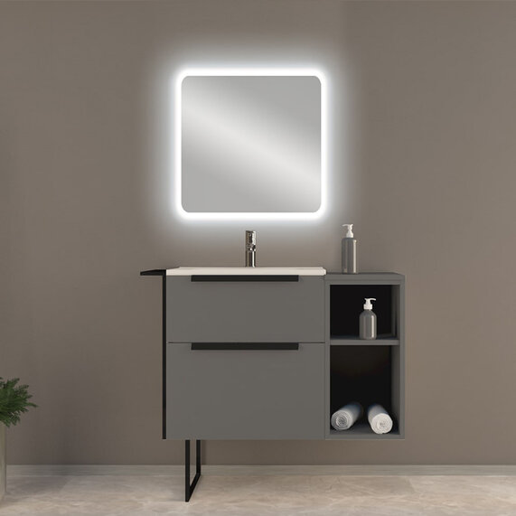 Baden Haus Urban 900 Matt Grey Compact Vanity Unit with Side Storage