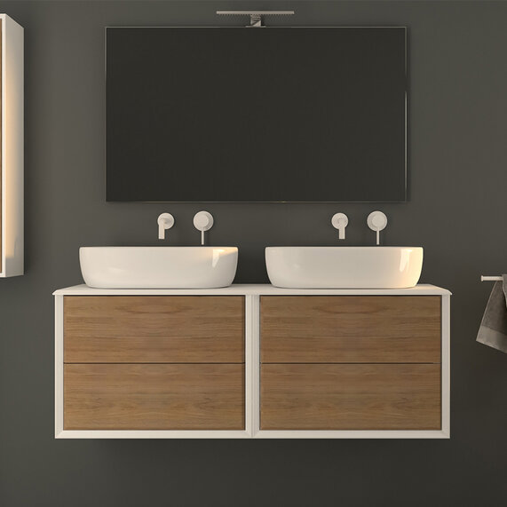 Baden Haus Bellagio 1410 Tobacco Oak Vanity Unit with Twin Countertop Sinks