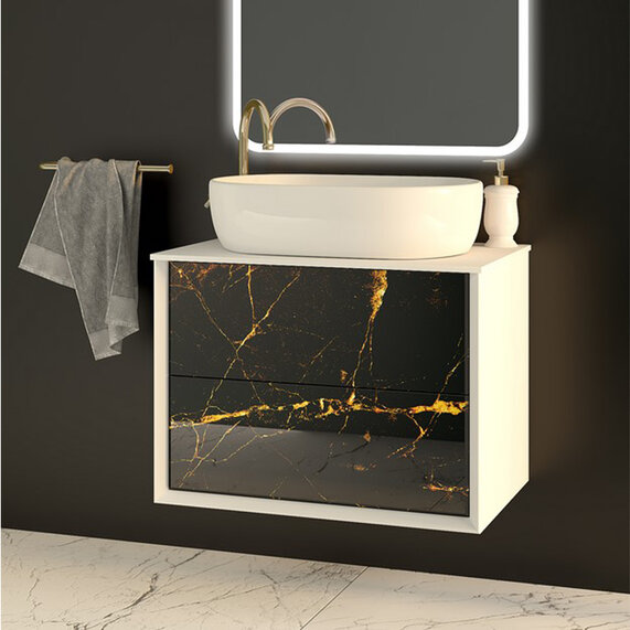 Baden Haus Bellagio 710 Black & Gold Stone Vanity Unit with Countertop Round Basin