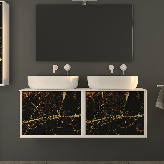 Baden Haus Bellagio 1410 Vanity Unit Black & Gold Stone with Countertop Round Basin