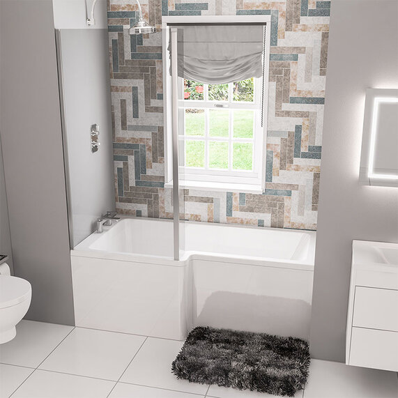 Portland 1700 Left-hand L Shaped Shower Bath with Optional Beauforte Reinforcement