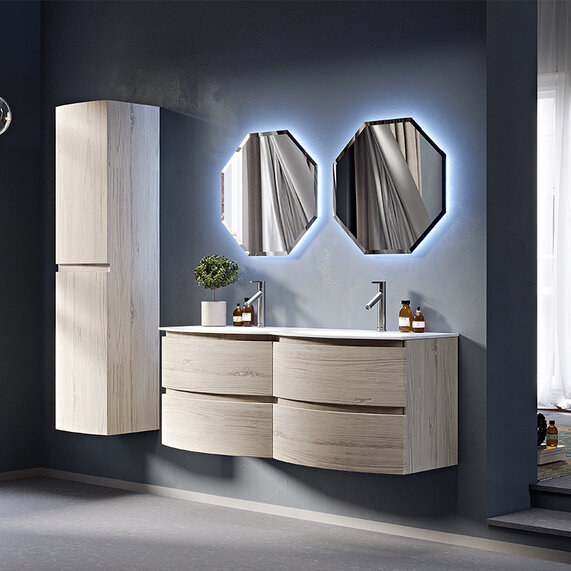 Baden Haus Vague 1400 White Oak Double Vanity Unit: 4 Drawers, Handleless