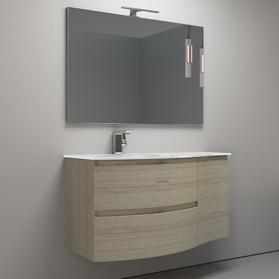 Baden Haus Vague 1030 White Oak Vanity Unit: Left Hand Basin, 2 Drawers, Handleless