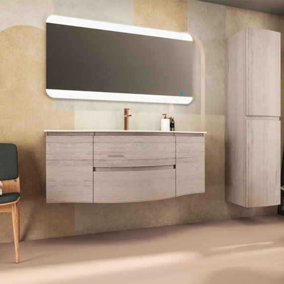 Baden Haus Vague 1400 White Oak Vanity Unit: Central Basin, Handleless