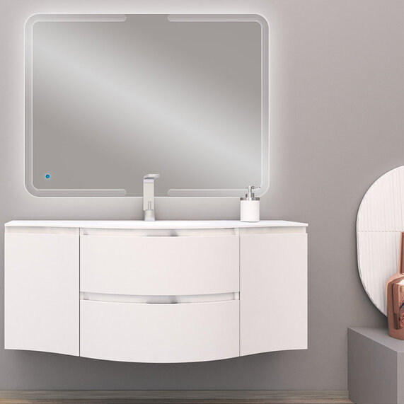 Baden Haus Vague 1400 White Gloss Vanity Unit: Central Basin, Handleless
