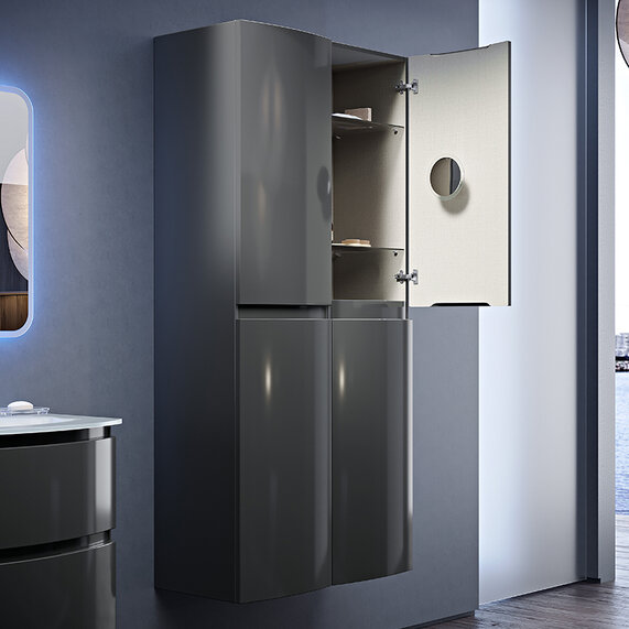 W800 x H1700 - Baden Haus Vague Grey Gloss Double Wall Cabinet
