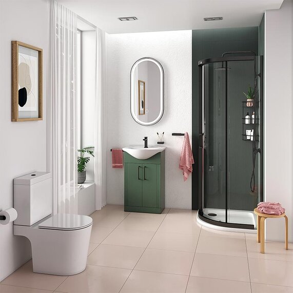 550 Green Vanity Unit with Toilet and Shower Cubicle | 3-piece Black Shower Suite | Celeste