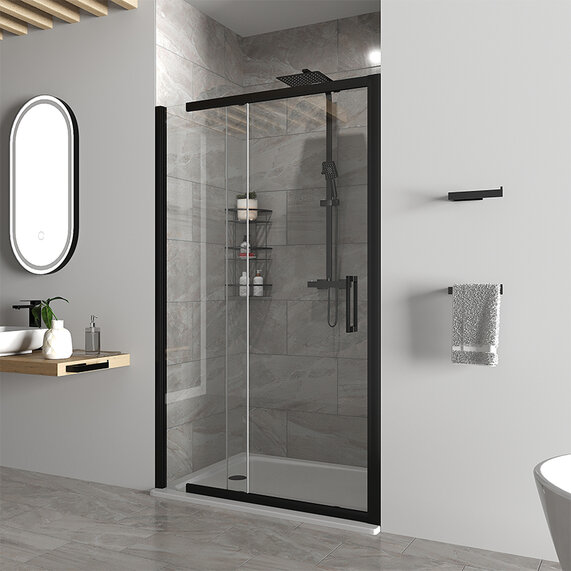 1200mm Width - Slider 8mm Shower Door for Recess with Optional Tray - Odessa Black 1950mm