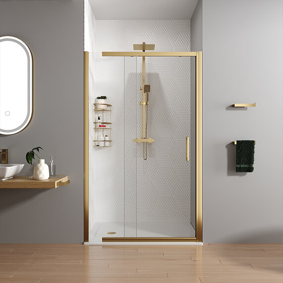 1200mm Width - Slider 8mm Shower Door for Recess with Optional Tray - Odessa Brushed Gold 1950mm