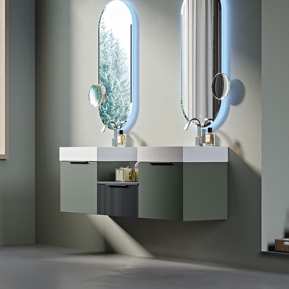 Premium Double Sink 1500 Vanity Unit with Fluted Black Middle Drawer