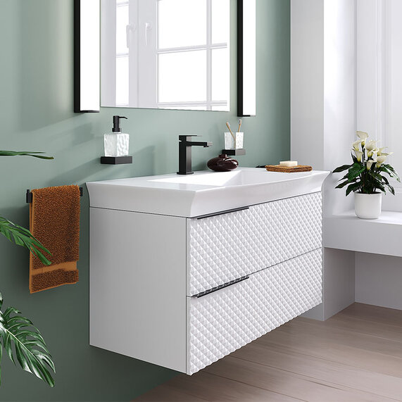 Elvia 950 White Vanity Unit & White Sink | Black Handles