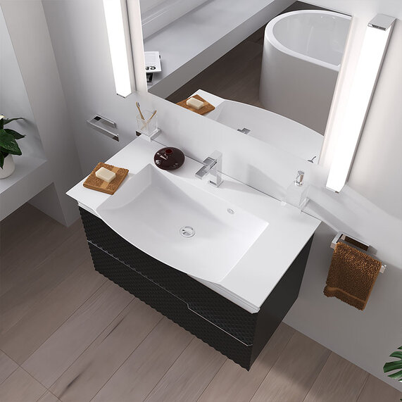 Elvia - Black 950mm Wall Hung Vanity Unit with White Basin - Chrome Handles