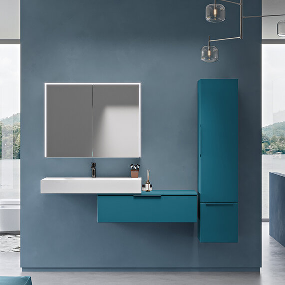 Premium 900mm Wall Basin with Optional Wall Drawer Unit in Petrol Blue