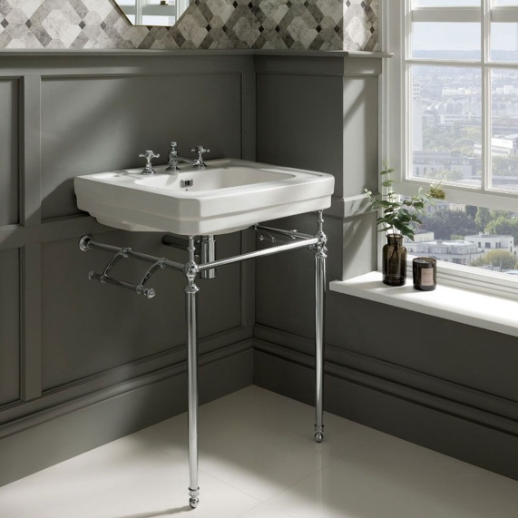 640mm White Traditional Basin with Ornate Washstand - BC Designs Victrion (Optional Towel Rail)