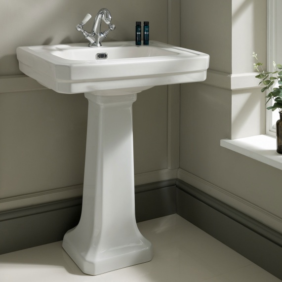 BC Designs Victrion Traditional 640mm Basin & Pedestal with Chrome Overflow