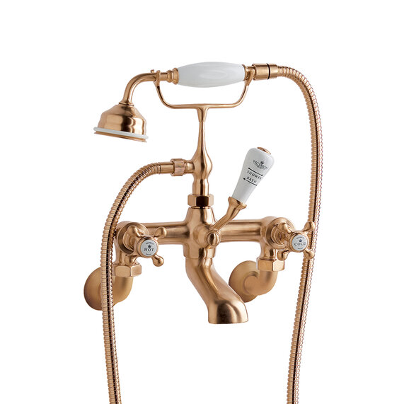 BC Designs Victrion Brushed Copper Crosshead Wall Mounted Bath Shower Mixer Tap