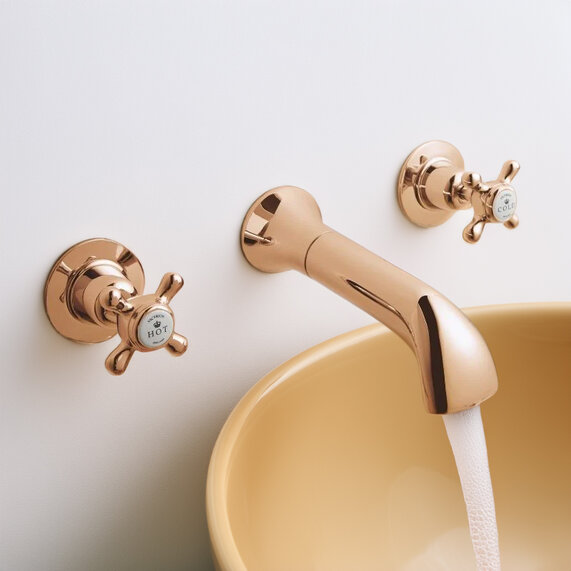 BC Designs Victrion Copper Crosshead Three Hole Wall Bath Filler Tap with Spout