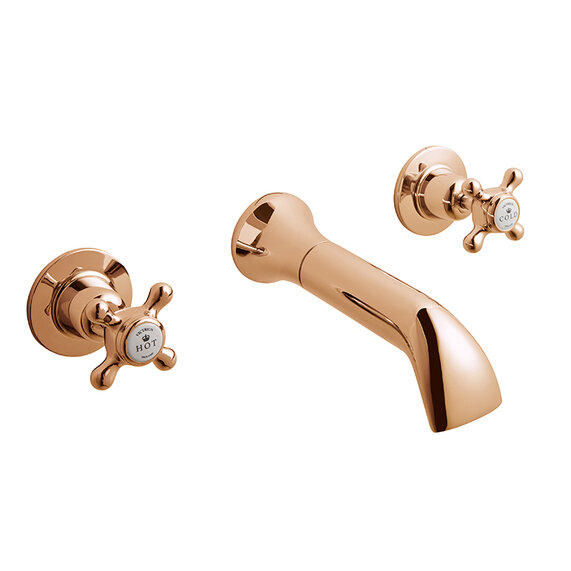 BC Designs Victrion Copper Crosshead Three Hole Wall Basin Filler Tap with Spout