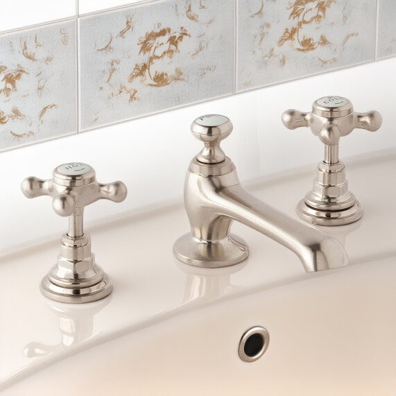 BC Designs Victrion Brushed Nickel Lever Three Hole Basin Mixer Tap