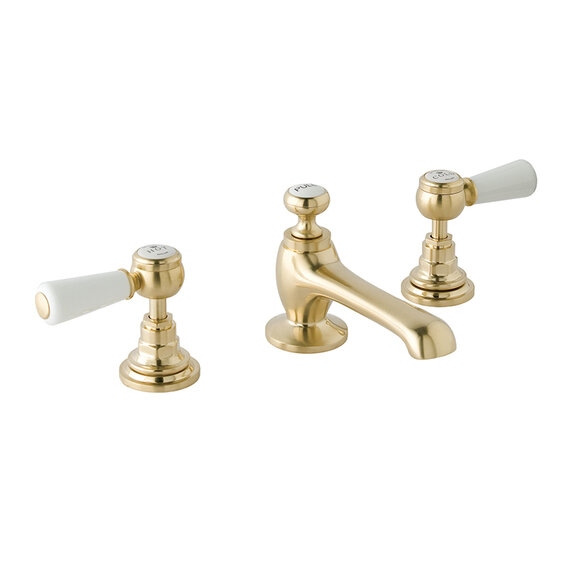 BC Designs Victrion Brushed Gold Lever Three Hole Basin Mixer Tap
