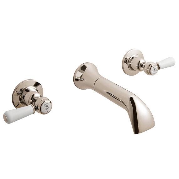 BC Designs Victrion Nickel Lever Three Hole Wall Bath Filler Tap with Spout