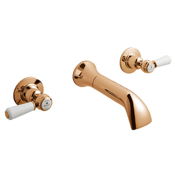 BC Designs Victrion Copper Lever Three Hole Wall Bath Filler Tap with Spout