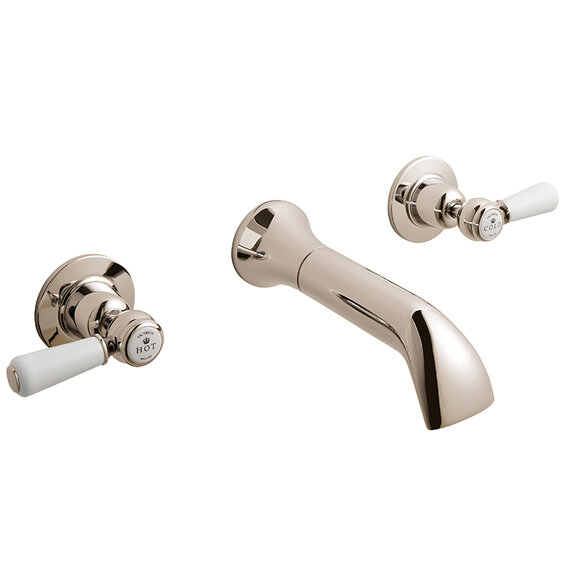 BC Designs Victrion Nickel Lever Three Hole Wall Basin Filler Tap with Spout