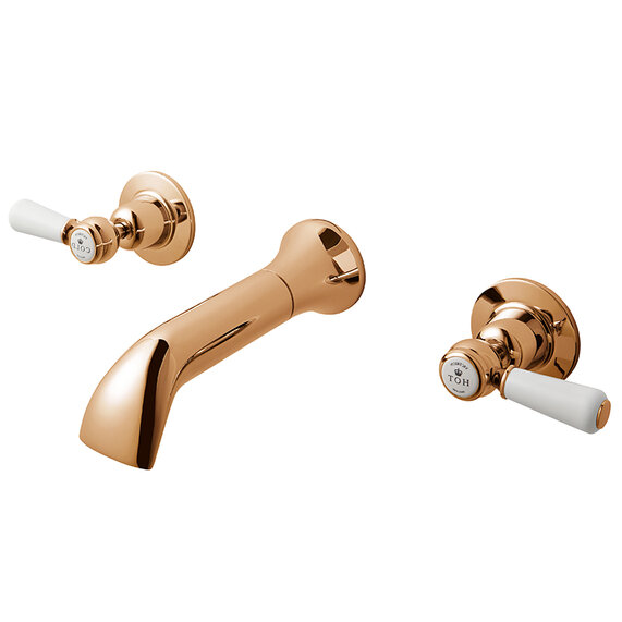 BC Designs Victrion Copper Lever Three Hole Wall Basin Filler Tap with Spout
