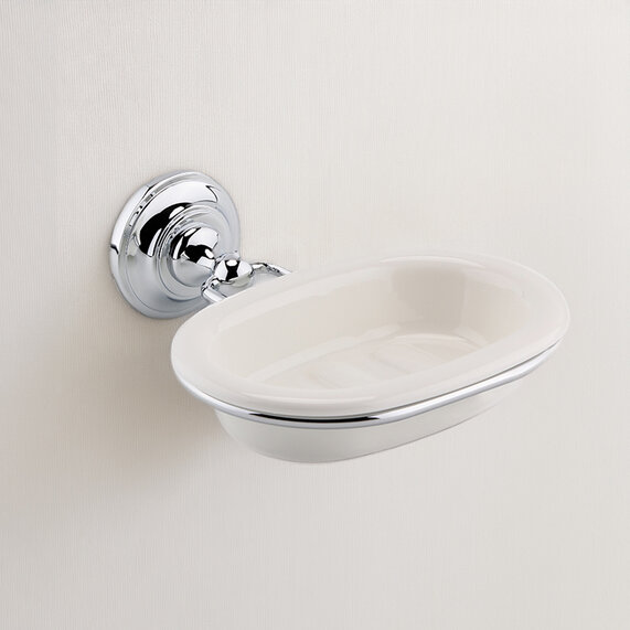 BC Designs Victrion Ceramic Soap Dish with Chrome Holder