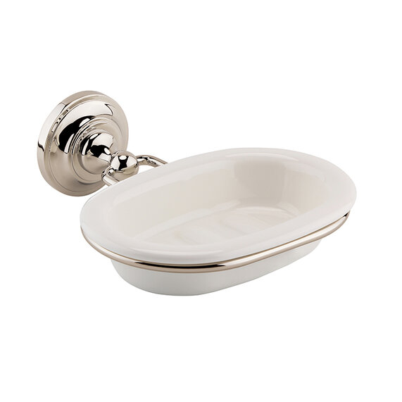 BC Designs Victrion Ceramic Soap Dish with Nickel Holder