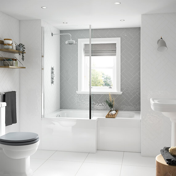 BC Designs Solidblue 1500 White L-Shape Bath LH