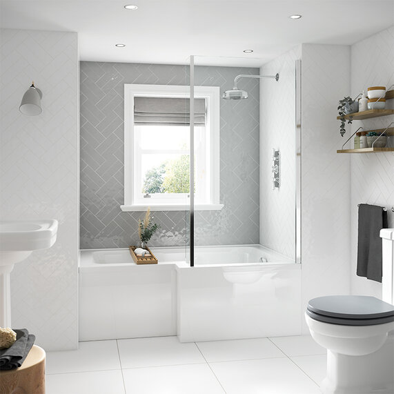 BC Designs Solidblue 1500 White L-Shape Bath RH