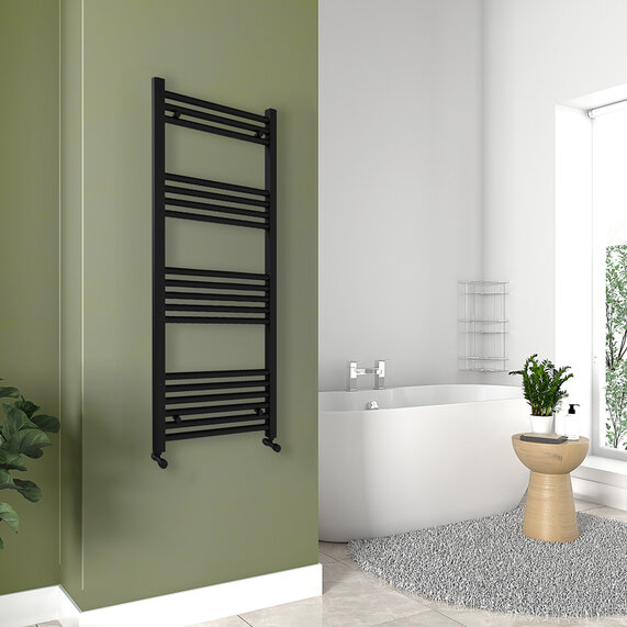 1200 Height x 500 Width - Black Vertical Towel Radiator - BC Diva