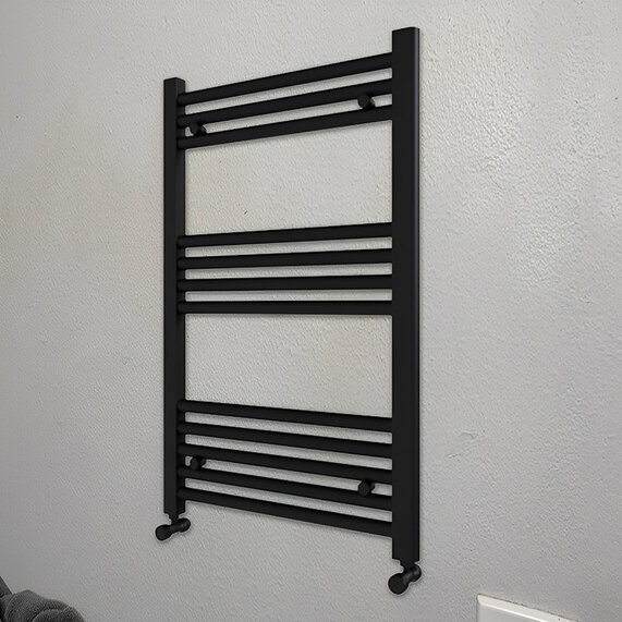 800 Height x 500 Width - Black Wall Mounted Vertical Towel Rail - BC Diva