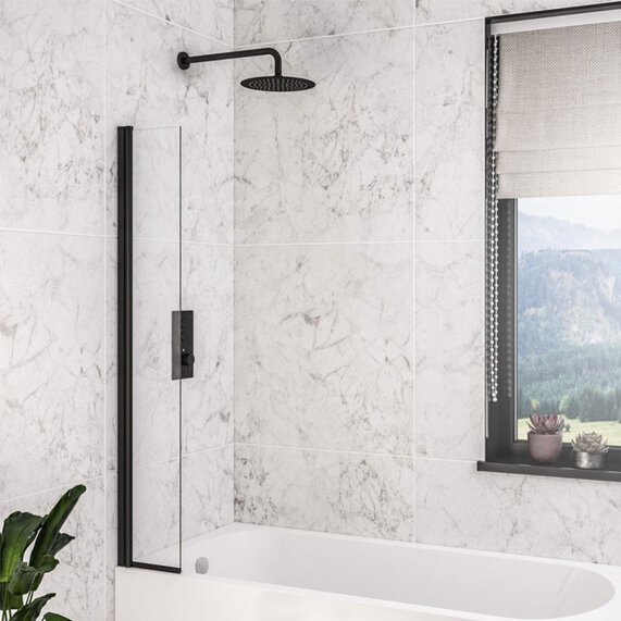 Eastbrook Black Hinged Bath Screen 300 x 1400mm