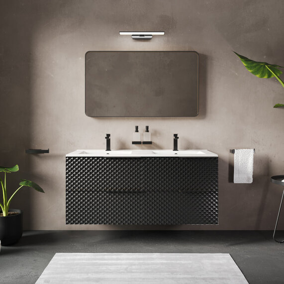 Elvia 1200 Black Vanity Unit & White Sink | Black Handles
