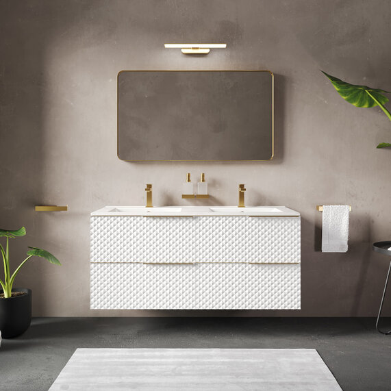 Elvia 1200 White Vanity Unit & White Sink | Gold Handles