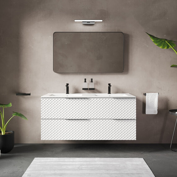 Elvia 1200 White Vanity Unit & White Sink | Black Handles