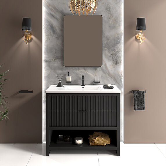 Jasmine - 1000mm Freestanding Fluted style bathroom Vanity Unit with Glass basin LED Lights