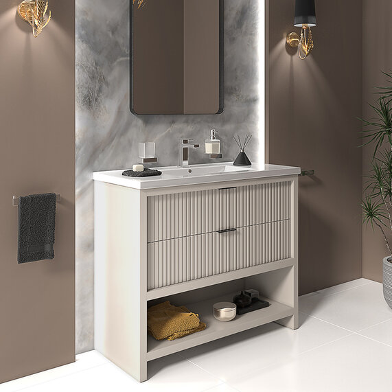 Jasmine Illuminated 1000mm Floorstanding bathroom Cashmere Vanity Unit and basin with Chrome taps