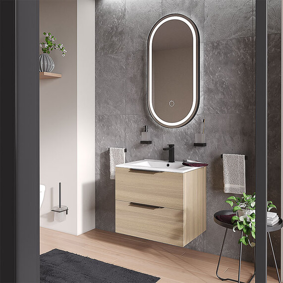 Alani - Light Oak 600mm Wall Hung Vanity Unit with White Basin - Choice of Handles and Legs