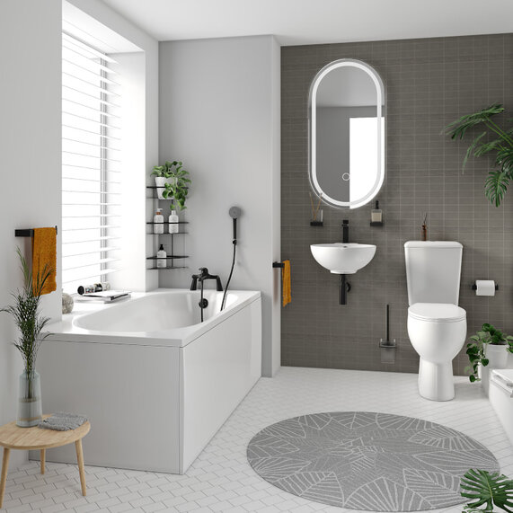 1300mm Petite Bath Suite | Basin, Toilet, and Black Tap