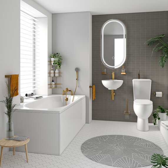 1300mm Petite Bath Suite | Basin, Toilet, Gold Tap