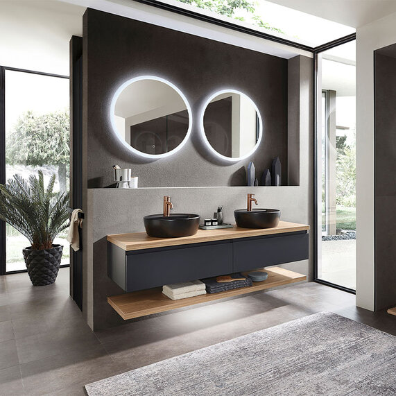Pelipal 1520mm Wall Vanity Unit with Drawers, Black Basins & Worktop