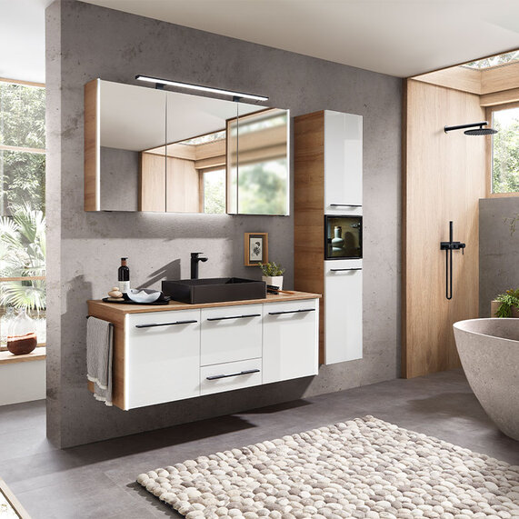 Pelipal Leonardo 1740mm Vanity Unit with Wood Worktop & Black Basin